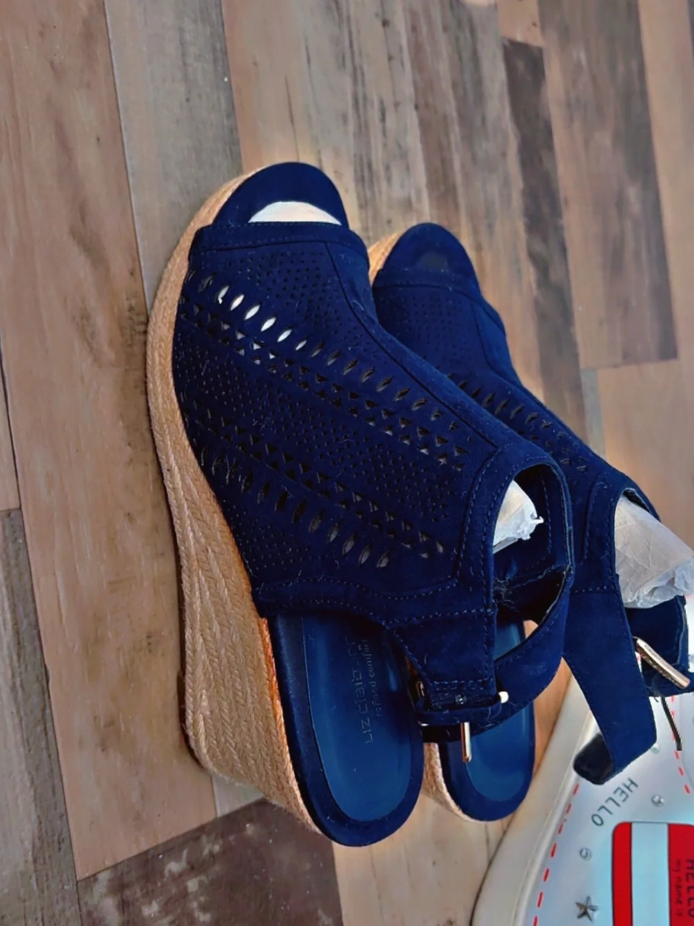 Liz Claiborne Navy Perforated Wedge Sandals